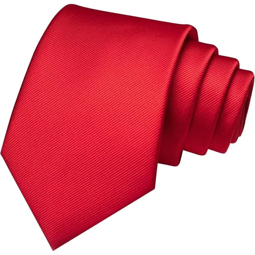 Men's Red Colour Formal Necktie and Pocket Square Tie Clip Sets